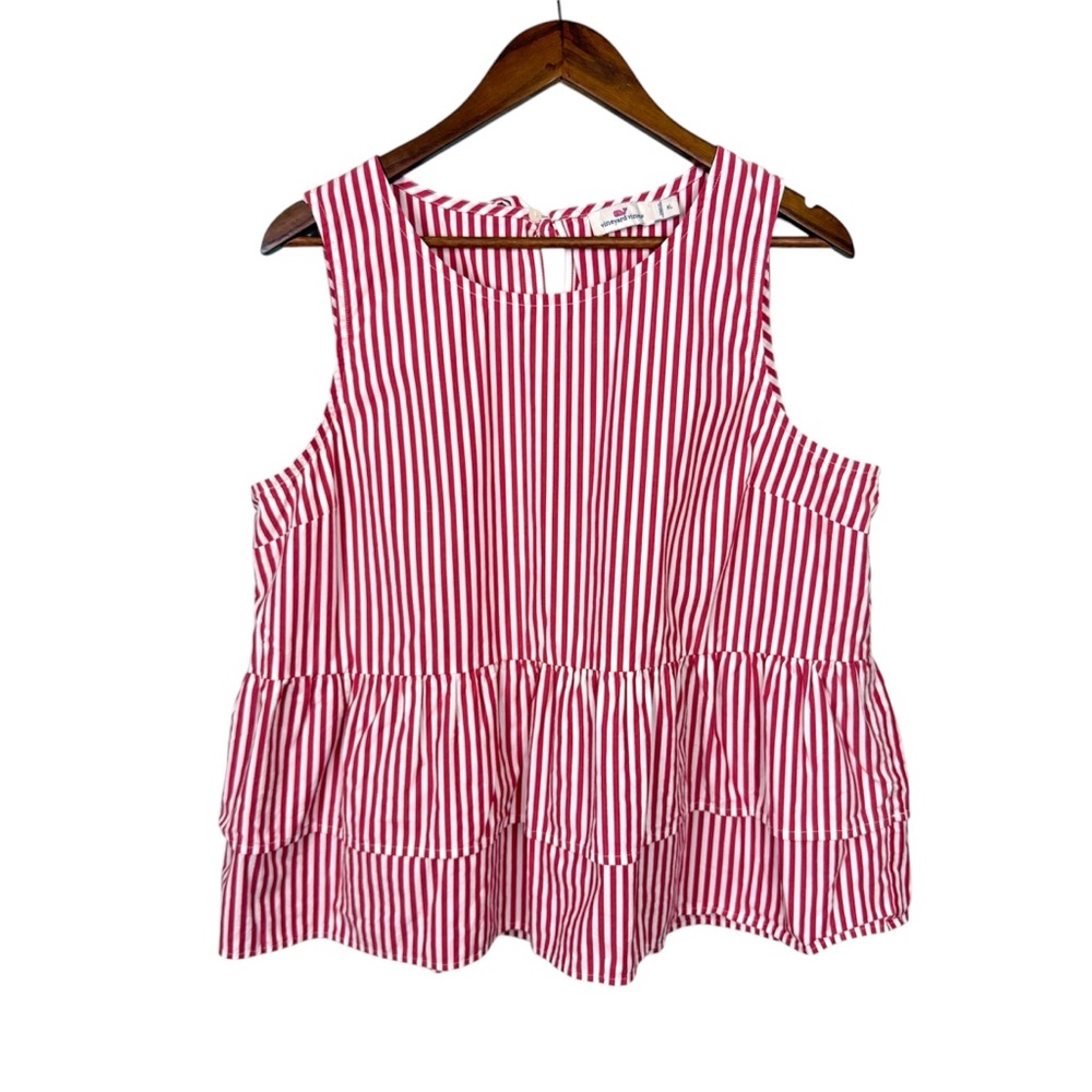 Vineyard Vines Red and White Peplum Blouse